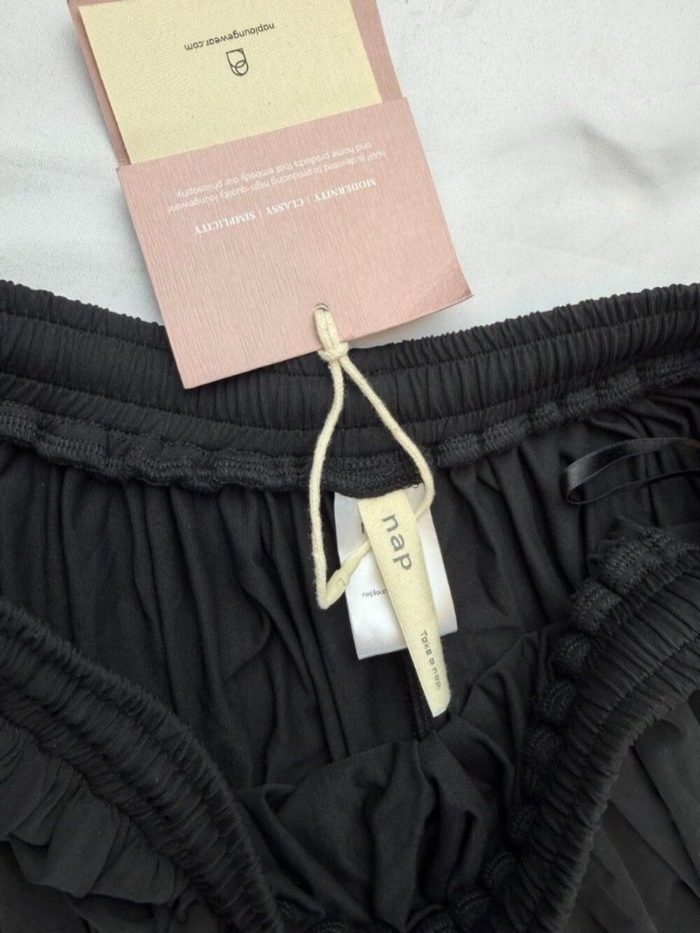 NWT Nap Loungewear Wide Leg Flowy Pants Modal Blend Black Medium Drawstring - Picture 3 of 9